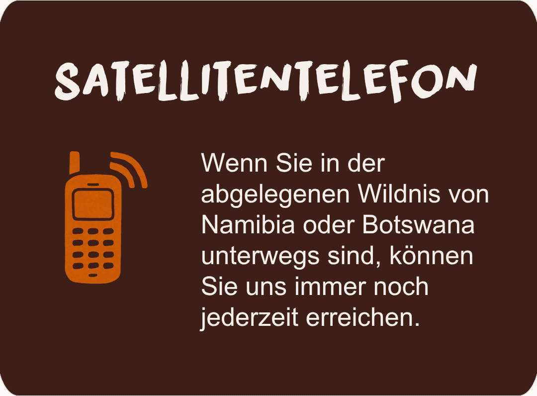 Satellittelefon som gör det möjligt att kontakta oss även i Namibias och Botswanas avlägsna vildmark.